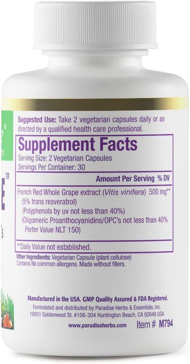 Paradise Herbs Resveragrape, Resveratrol + Polyphenols + Opc's, Super Potent