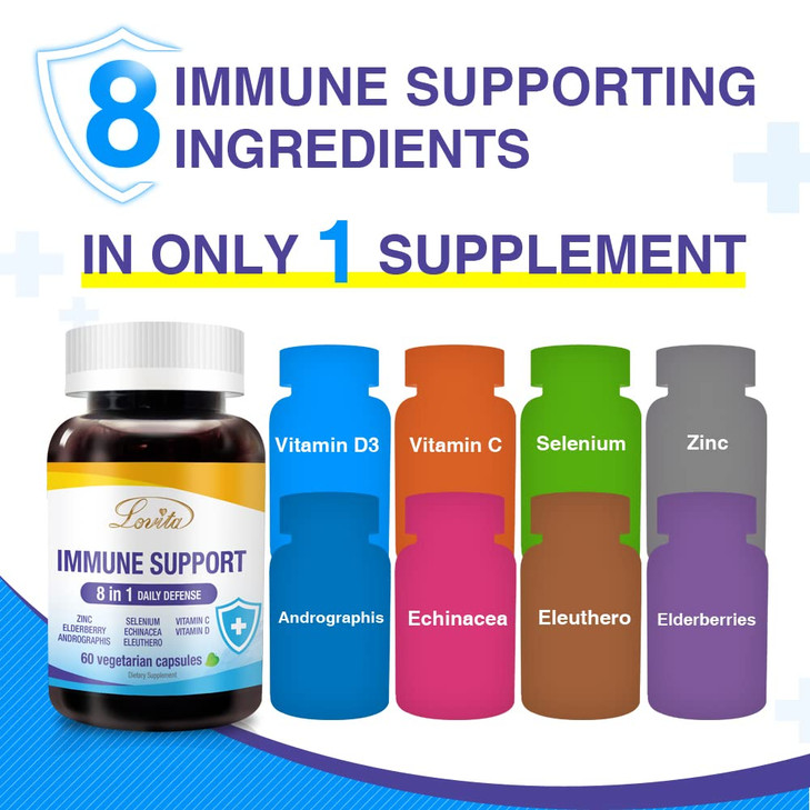 Lovita Immune Support 8 in 1, Elderberry with Zinc and Vitamin C, Vitamin D