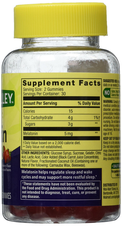 Spring Valley Adult Gummy Melatonin 5mg - Natural Strawberry Flavor - Single Bottle with 60 Gummies
