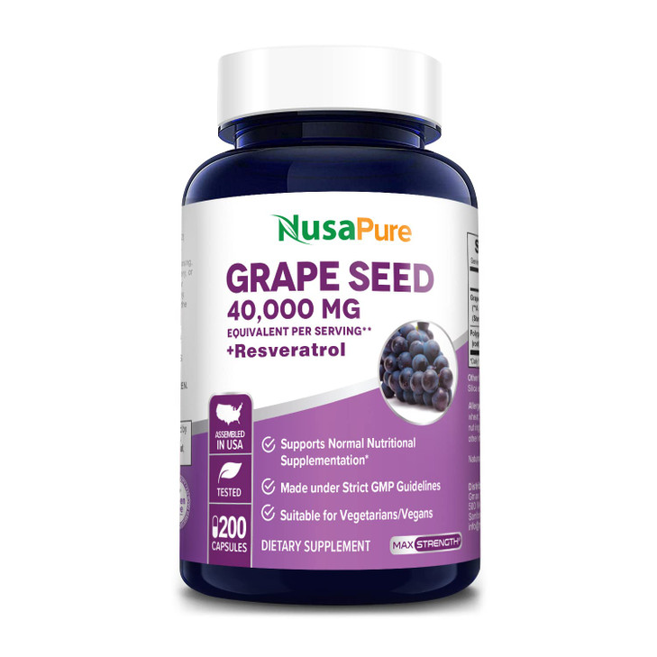 NusaPure Grape Seed Extract 40,000mg per Caps, 200 Vegan Capsules, Standardized