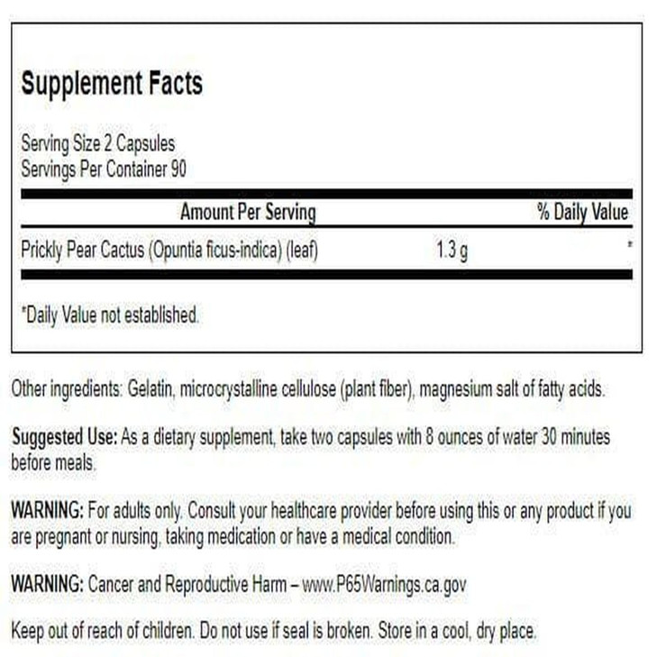 Swanson Premium Brand Prickly Pear Cactus Opuntia 650 Milligrams 180 Capsules