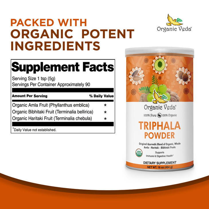 Organic Veda Triphala Powder with Amla, Haritaki, Bibhitaki Fruits
