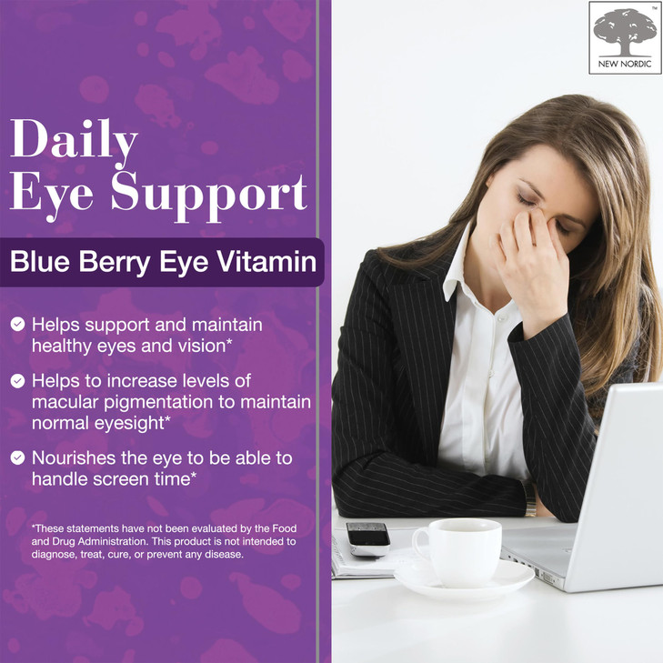 NEW NORDIC Blue Berry Eye Vitamin Lutein Supplement with Zinc, Supports Macular