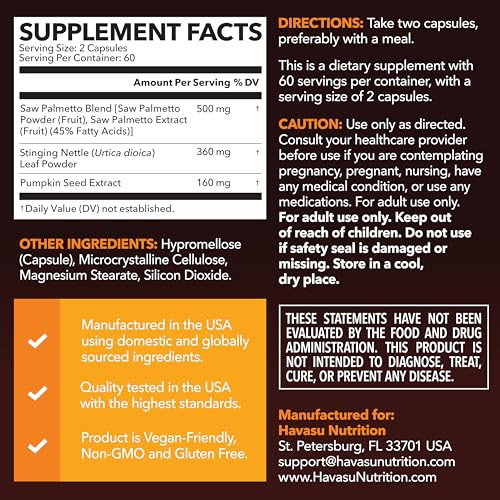 Saw Palmetto Supplement with Stinging Nettle and Pumpkin Seed Extract