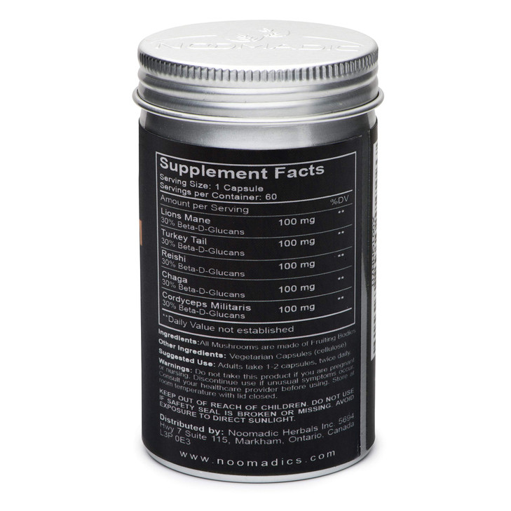 Noomadic Mushroom Total, 60 Capsules, 500mg, 30% Beta Glucans, Adaptogenic