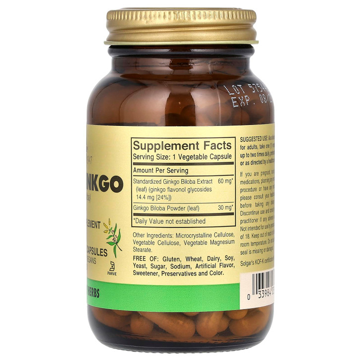 Solgar Super Ginkgo, 120 Vegetable Capsules - Full Potency (FP)