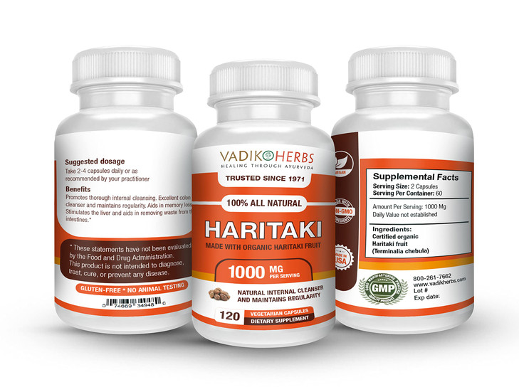 Certified Organic Vadik Herbs Haritaki (Terminalia chebula) Excellent Herb