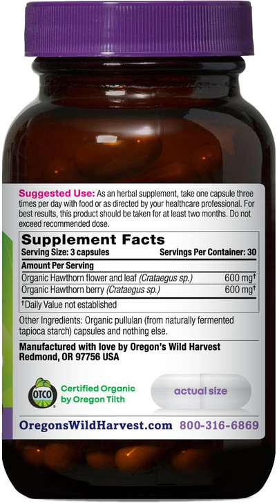 Oregon's Wild Harvest, Certified Organic Hawthorn Capsules for Natural Health