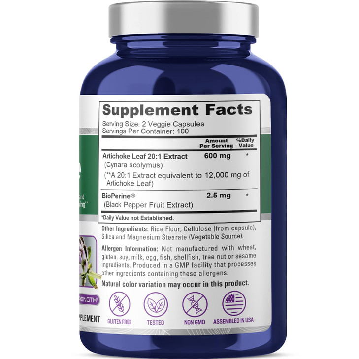 NusaPure Artichoke 20:1 Extract, 600 mg Equivalent to 12,000mg 200 Veggie caps