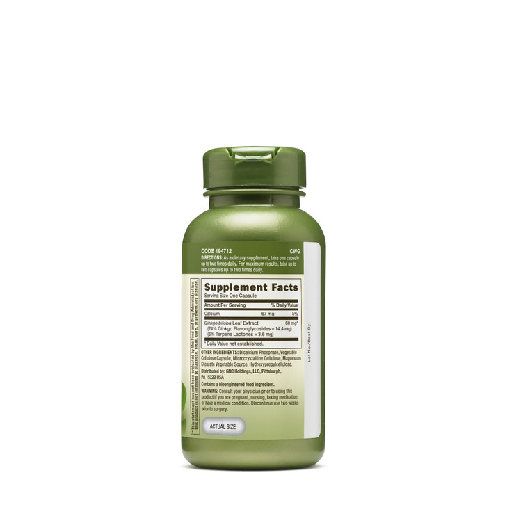 GNC Herbal Plus Ginkgo Biloba 60mg Supplement, Vegetarian, Supports Mental