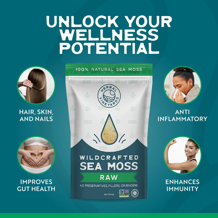 Herbal Vineyards Organic Wildcrafted Gold Raw Sea Moss 4oz