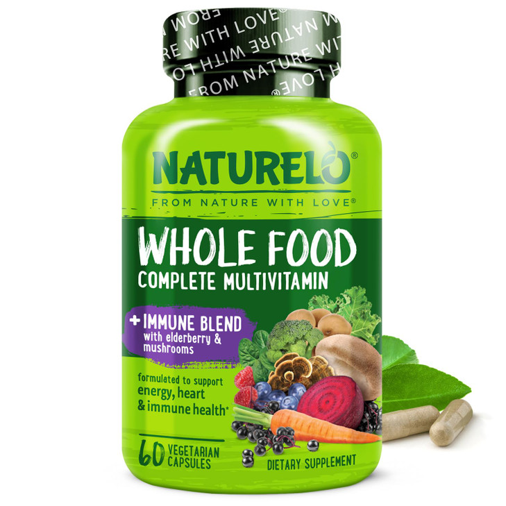 NATURELO Whole Food Multivitamin + Immune Blend with Elderberry & Mushrooms