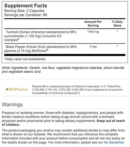 Vitacost Turmeric Extract Curcumin C3 Complex with Bioperine
