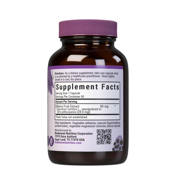 Bluebonnet Bilberry Fruit Extract Supplement, 60 Count
