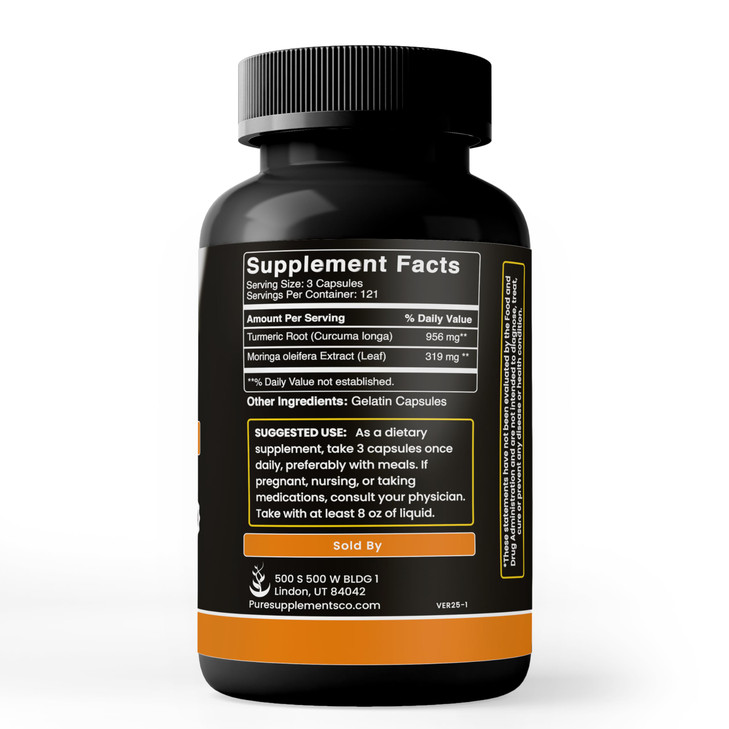 Turmeric & Moringa (365 Capsules) No Magnesium Or Rice Fillers, Always Pure, Lab