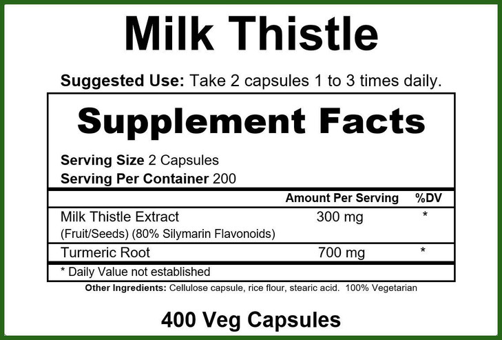 GreenPacks Milk Thistle Extract (High-Potency) Plus Turmeric - 400 Capsules