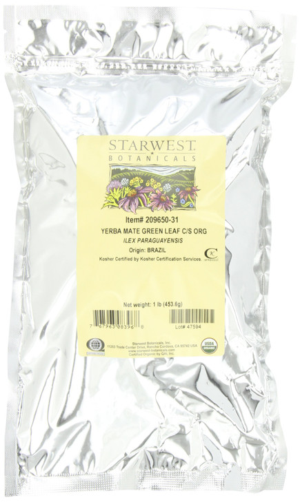 Starwest Botanicals Organic Green Yerba Mate' Leaf Cut, 1-pound Bag