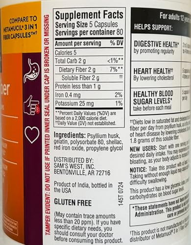 Member's Mark Fiber Capsules 2Pack (400 Count) Psyllium Husk is The #1