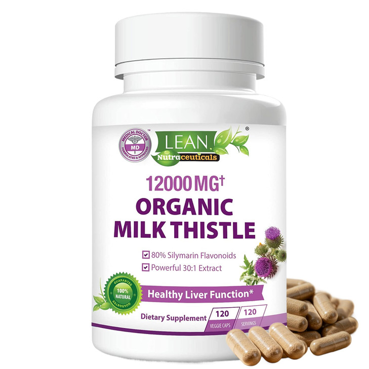 Milk Thistle Liver Cleanse Detox & Repair Support Organic Supplement, 12000 Mg