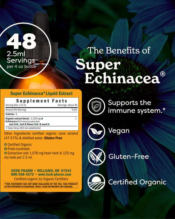 Herb Pharm Certified Organic Super Echinacea Liquid Extract for Active Immune