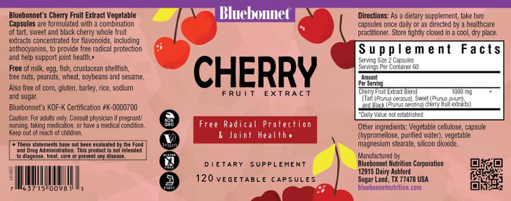 BlueBonnet Super Fruit Cherry Fruit Extract Supplement, 120 Count