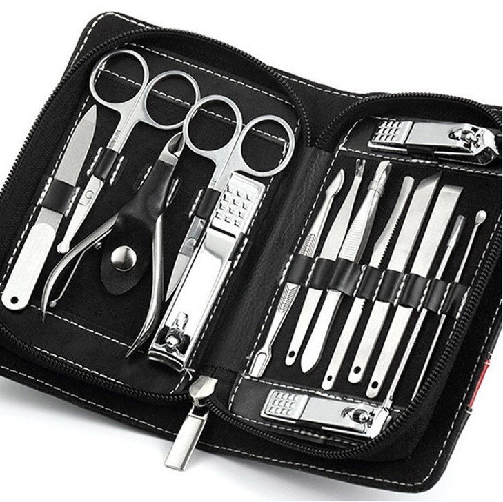 PhantomSky 15 Pcs Stainless Steel Manicure Pedicure Set Nail-Clippers Cleaner Cuticle Grooming Kit - Perfect Nail Scissors Tool Set for Professional