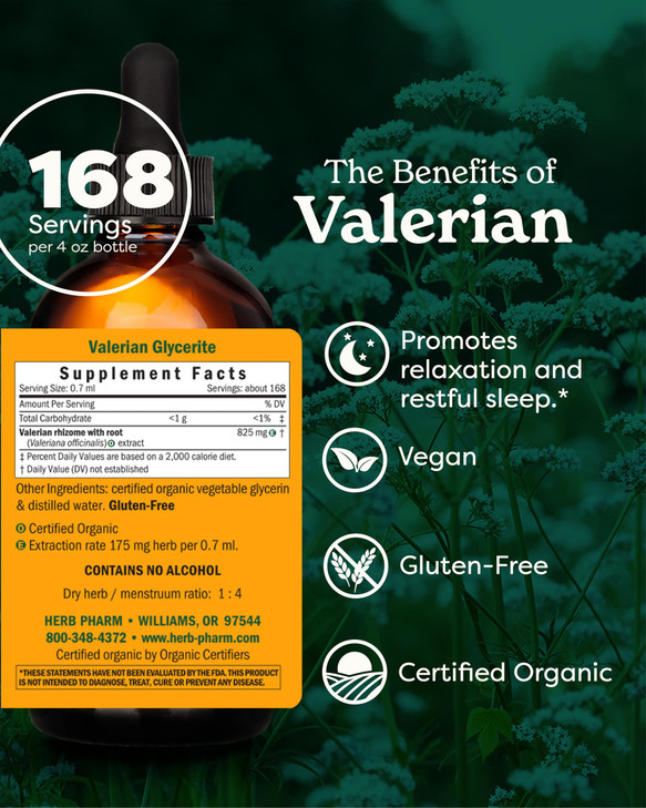 Herb Pharm Certified Organic Valerian Root Liquid Extract for Relaxation