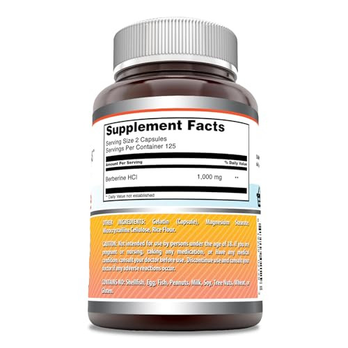 Amazing Formulas Berberine 1000mg Per Serving 250 Capsules Supplement