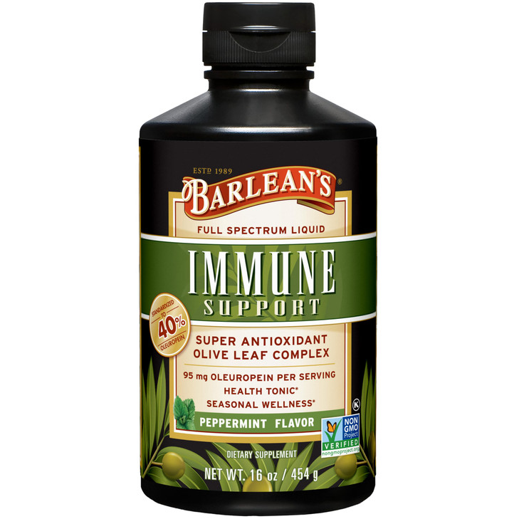 Barlean's Peppermint Olive Leaf Complex Liquid Immune Support Supplement, 95mg