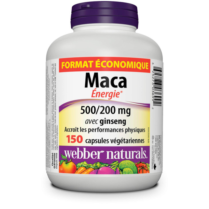 Webber Naturals Maca Energy with Ginseng, Value Size, Vegetarian Capsule, 500