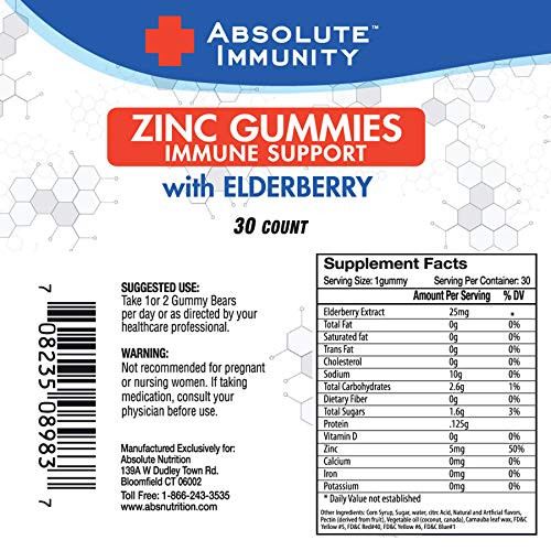Absolute Immunity- ZINC and Elderberry Gummies - Adults and Kids 30ct. 3 Pack