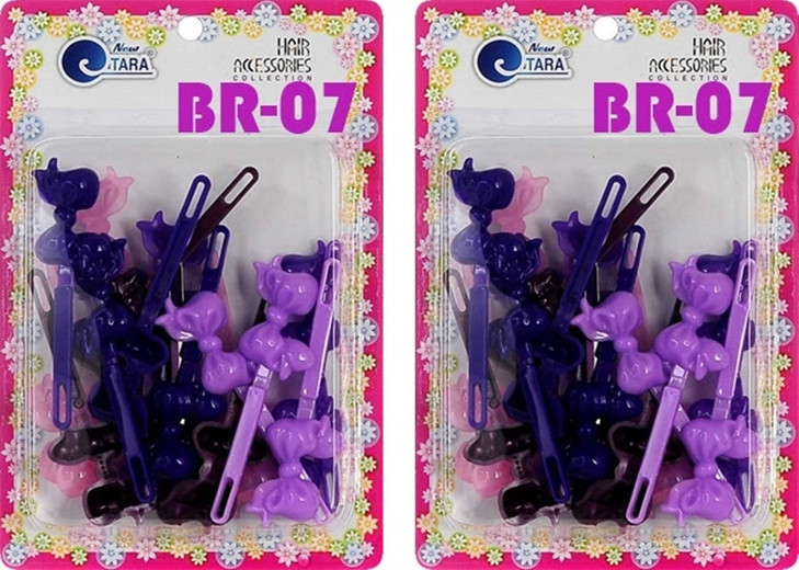 Tara Girls Self Hinge Plastic Bow Hair Barrettes Selection Pack Of 2 (BR07)
