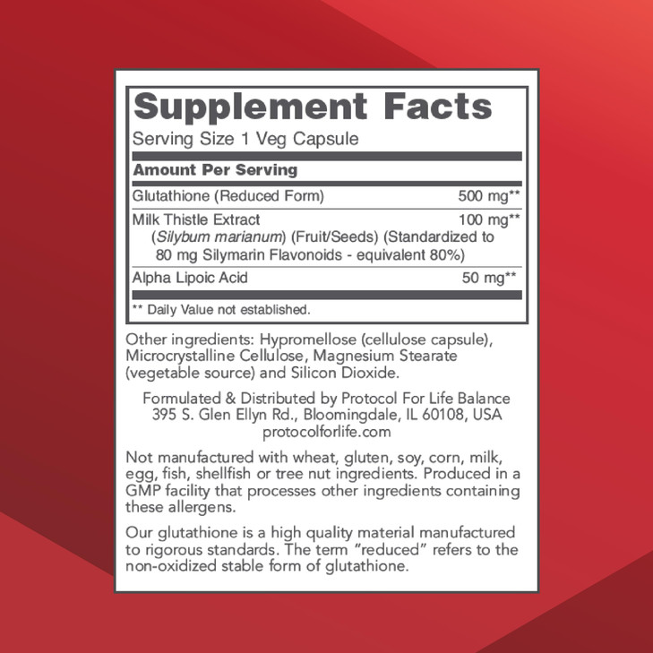 PROTOCOL FOR LIFE BALANCE Glutathione 500mg - Milk Thistle and Alpha-Lipoic Acid