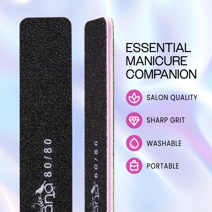 10pcs - PANA Jumbo Double-Sided Emery Nail File for Manicure, Pedicure, Natural, and Acrylic Nails - Black (Grit 80/80)