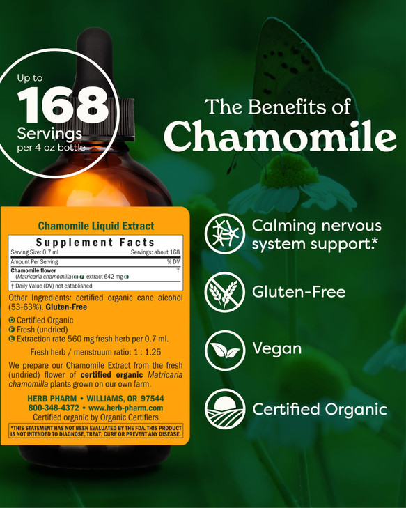 Herb Pharm Certified Organic Chamomile Liquid Extract for Calming Nervous System