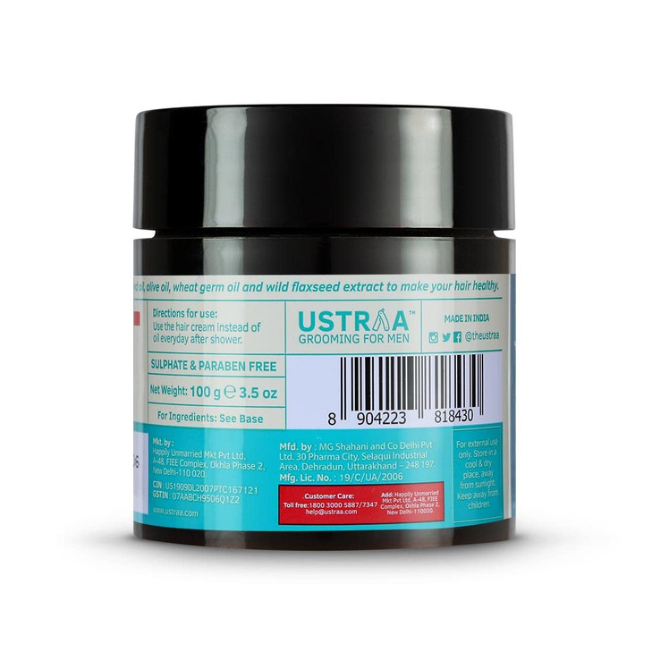 Ustraa Daily Use Hair Cream - 100g - Suitable for all hair types, Non-greasy nourishment for hair, Non-sticky alternative to oil, Enriched with Wild