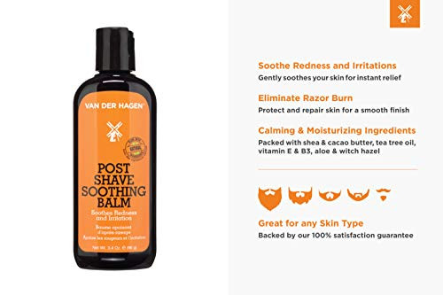Van Der Hagen Post Shave Soothing Balm - Natural Ingredients for Soothing and Moisturizing Post Shave Finish, Unscented, 3.4 oz