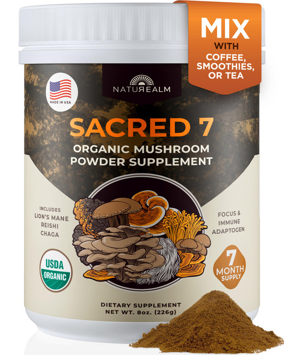 Sacred 7 Mushroom Powder Supplement, 7-in-1 Blend (7 Month Supply)