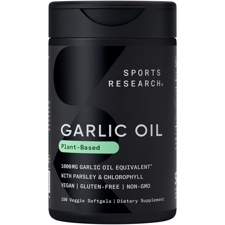 Sports Research Odorless Garlic Oil Pills (1000mg) with Parsley & Chlorophyll