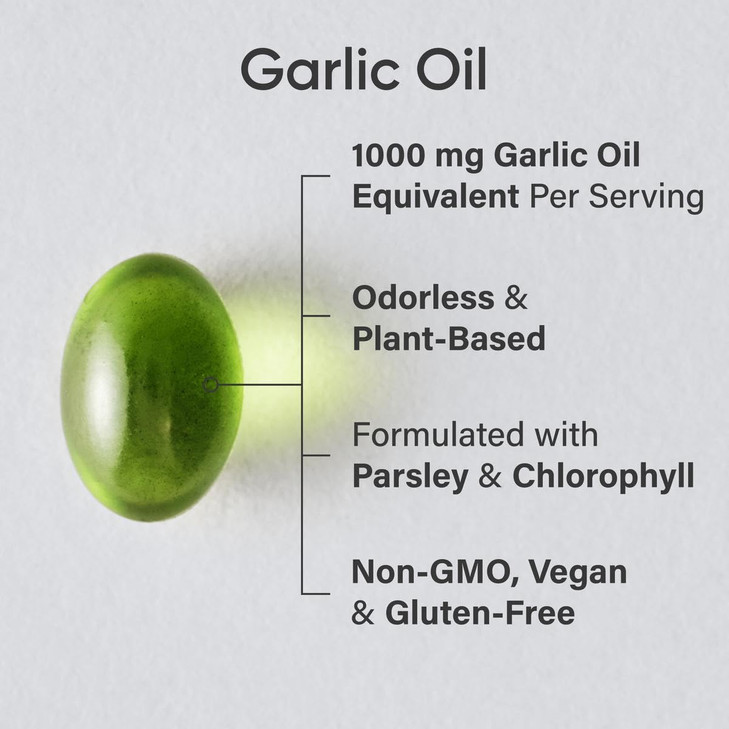 Sports Research Odorless Garlic Oil Pills (1000mg) with Parsley & Chlorophyll