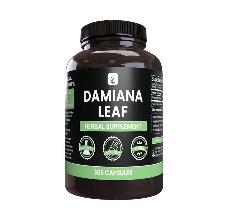 PURE ORIGINAL INGREDIENTS Damiana Leaf (365 Capsules) No Magnesium Or Rice