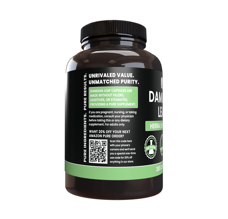 PURE ORIGINAL INGREDIENTS Damiana Leaf (365 Capsules) No Magnesium Or Rice