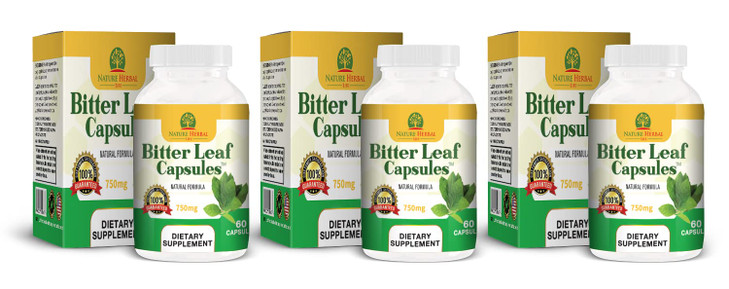 Nature Herbal Life Bitter Leaf Capsules. (3 Bottles) 750mg. 180 Vegetarian Heart