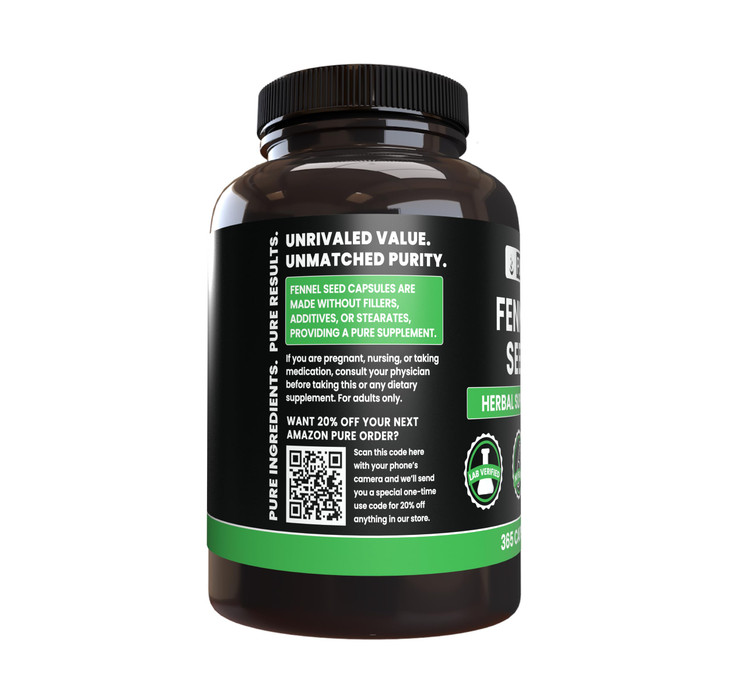 PURE ORIGINAL INGREDIENTS Fennel Seed (365 Capsules), No Magnesium or Rice
