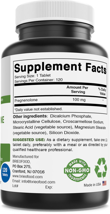 Brieofood Pregnenolone 100 mg 120 Tablets - Hormone Balance Supplement