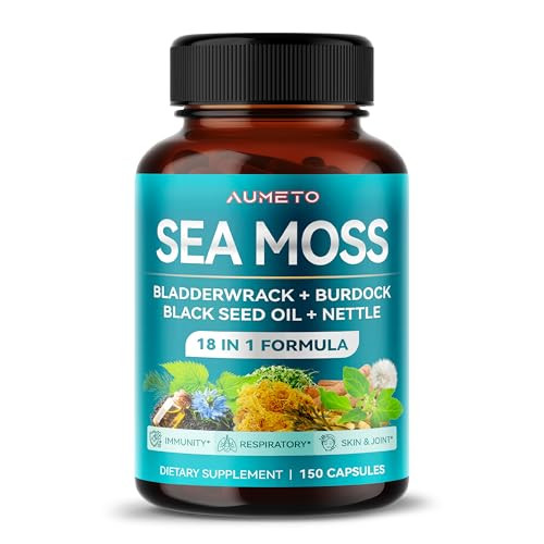 AUMETO Premium Sea Moss Supplement with Black Seed Oil, Ashwagandha