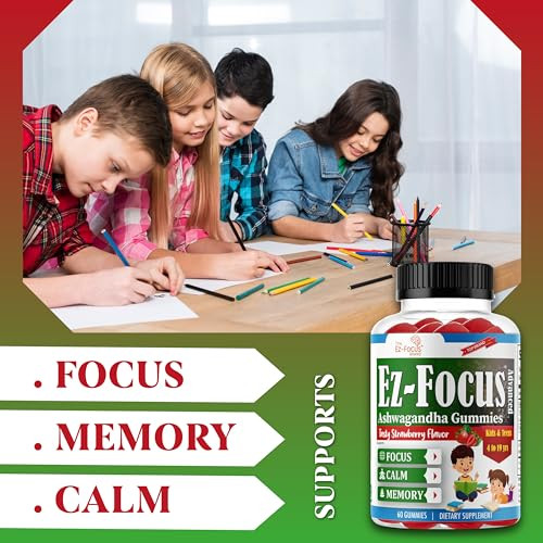 Ez-Focus Advance Ashwagandha Root Gummies for Kids & Teens, Brain Supplements