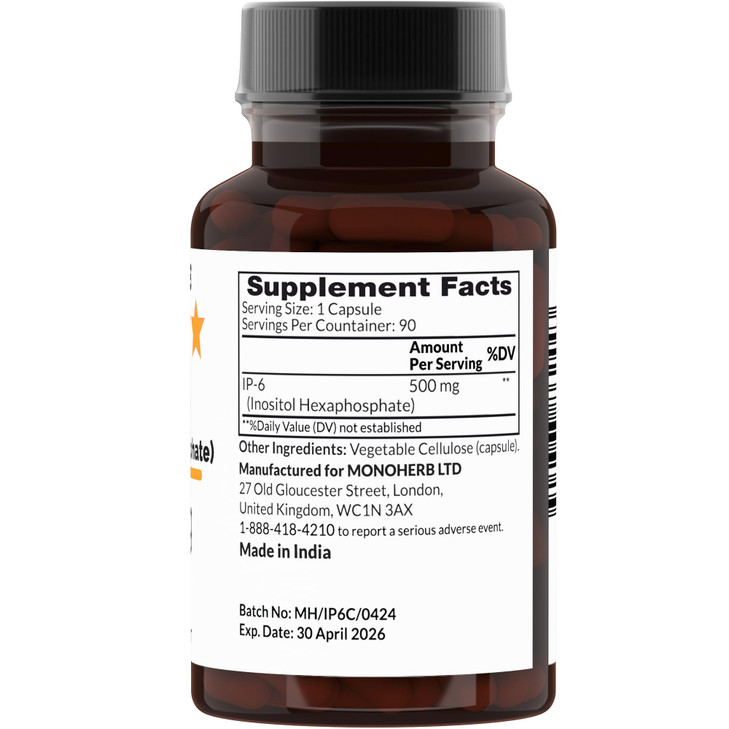 MONOHERB IP-6 Inositol Hexaphosphate 500 mg per Capsule - 90 Veg Capsules