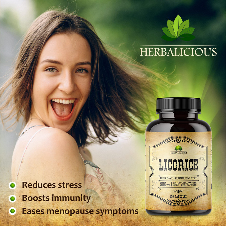 Licorice Root 100 Capsules - Pure Organic Glycyrrhiza Glabra