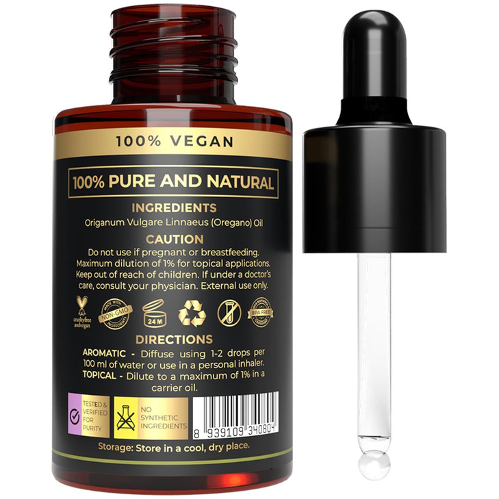 Plant Based Oregano Essential Oil - Oil of Oregano Drops for Skin & Hair Care